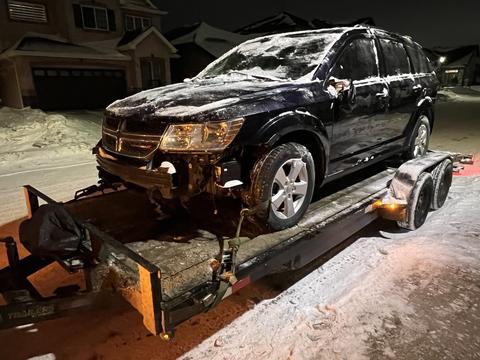 CashFor Cars | Junk Dodge Journey on Trailer for Scrap Metal Recycling